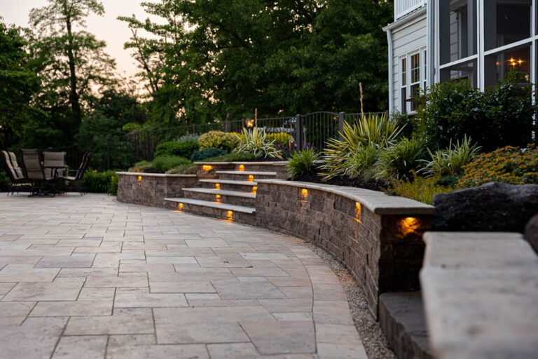 Hardscape construction with stone and pavers